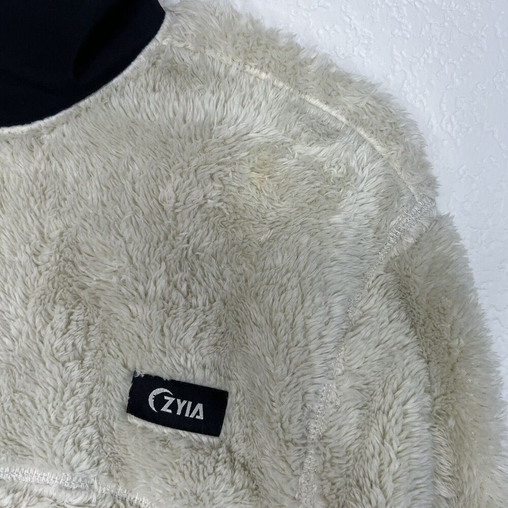 Zyia Teddy Jacket Cream Fleece 1/4 Zip Pocket Pullover Long Sleeve Small - Picture 6 of 9